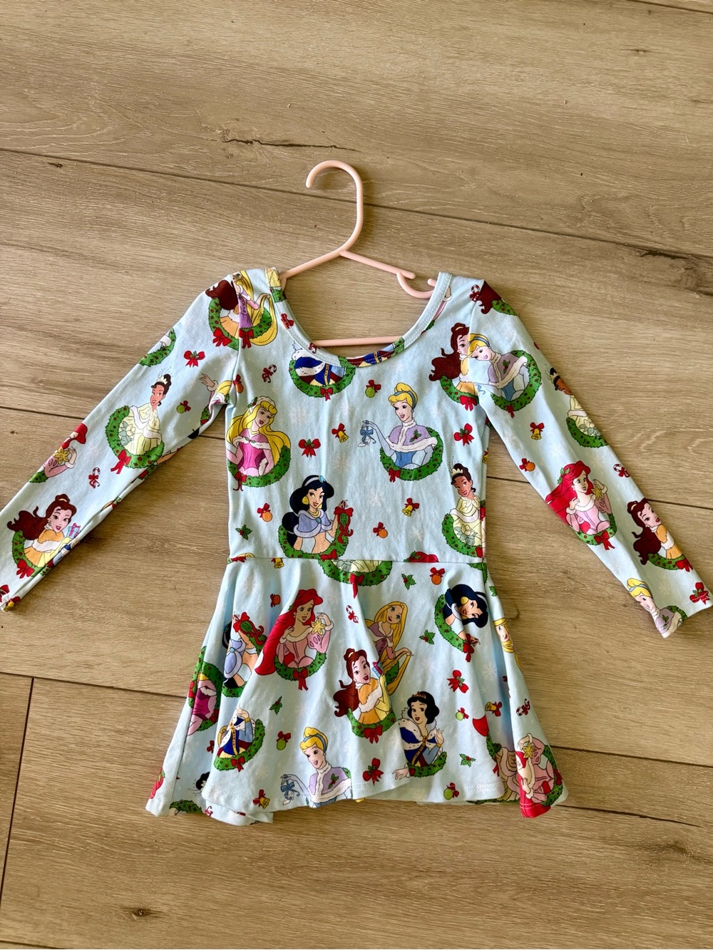 WILD RICH KIDS Light Blue Princess Print Long-Sleeve Dress attached Leotard